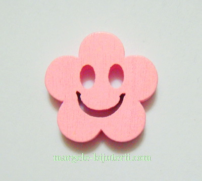 Floare lemn, smile, roz, 14x4mm