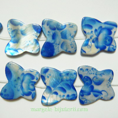Perle sidef alb-albastru, fluture 19x20x3mm