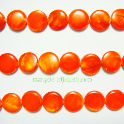 Perle plate sidef, portocaliu-roscat, plate, 10x3mm