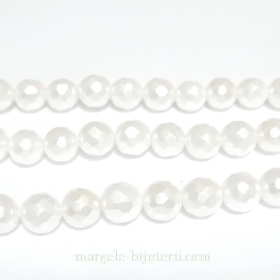 Perle stil Mallorca, albe, fatetate, 6 mm