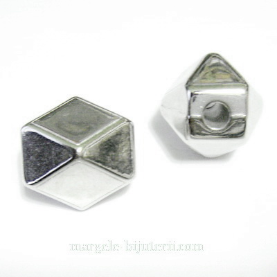 Margele plastic, placate argintiu( CCB), hexagonale, 21x21x21mm