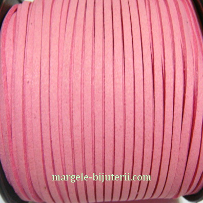 Snur faux suede, roz, grosime 3x1.5mm