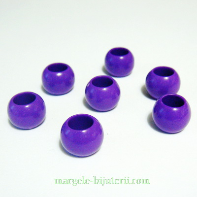 Margele plastic, violet, 12mm, orificiu 6mm
