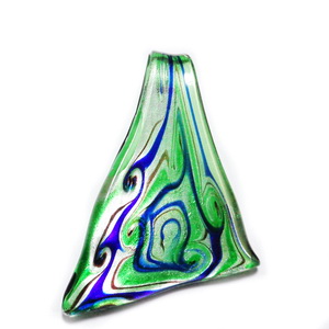 Pandantiv Murano, triunghiular,  verde cu argintiu, 10~45x 52mm