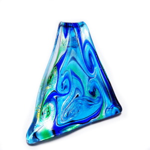 Pandantiv Murano, triunghiular,  bleu cu argintiu, 10~45x 52mm