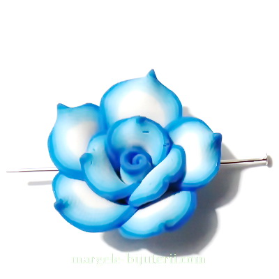 Margele polymer, floare bleu cu alb, 25x25x10mm