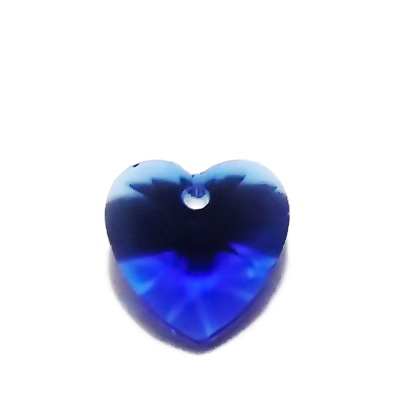 Pandantiv sticla, fatetat, albastru-cobalt, inima 14x14x8mm