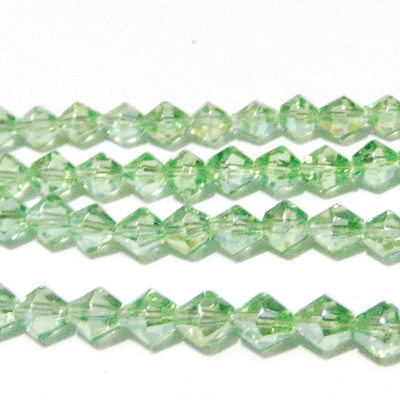 Margele sticla, biconice, verde deschis AB, 6mm