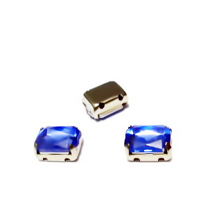 Margele montee rhinestone, plastic, albastru-cobalt, dreptunghiulare, 8x6x4mm
