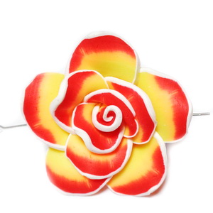 Margele polymer, floare galbena cu rosu si alb, 40x15mm