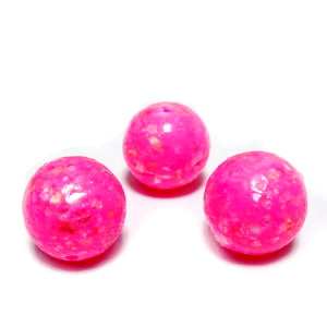 Margele polymer, prelucrate manual, roz intens cu insertii sidef multicolor, 11-12mm