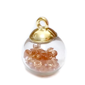 Glob sticla cu accesoriu plastic auriu si rhinestone roz somon in interior, 21x15.5~16mm