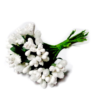 Buchet 12 flori albe, din stamine, 7-8 cm