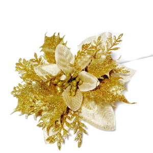 Craciunita auriu deschis cu frunzulite glitter auriu, 13-14cm