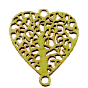 Conector/link otel inoxidabil 430, auriu mat, inima cu copacul vietii, 14.5x13x0.5mm