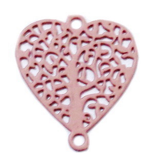 Conector/link otel inoxidabil 430, roz mat, inima cu copacul vietii, 14.5x13x0.5mm