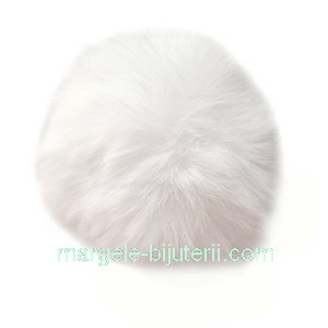 Pandantiv rotund din imitatie blana de iepure, cu elastic pt. prindere, alb, 55~74mm