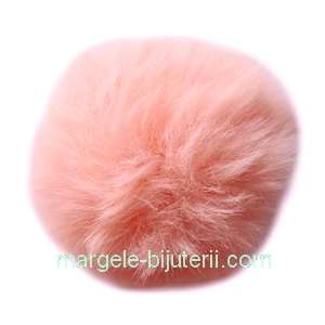 Pandantiv rotund din imitatie blana de iepure, cu elastic pt. prindere, roz-somon, 55~74mm