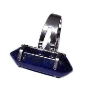 Inel pe baza argintiu inchis, reglabila, 18mm,  cu piatra Lapis Lazuli cu 2 varfuri de 30x8mm