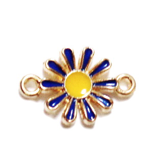 Conector/link auriu cu albastru si galben, emailat, floare 12.5x19x3mm