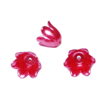 Flori plastic ABS, perlate, rosii, 10x11x8.5mm