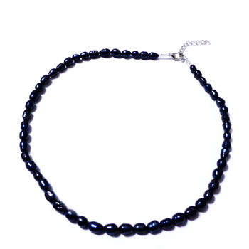 Colier perle de cultura bleumaren-negru, 46 cm