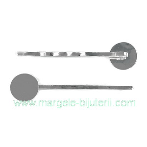 Agrafa metalica, prindere par (coc), argintie,  55x2x14mm, platou 14mm