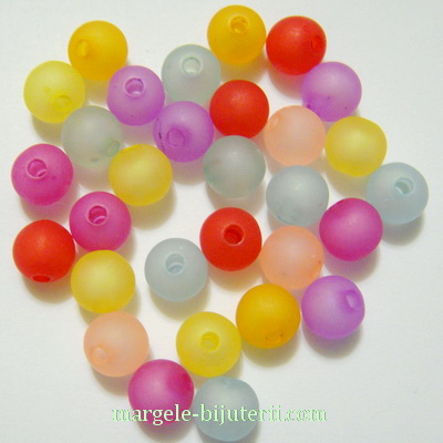 Margele acrilice, frosted, multicolore, 8mm