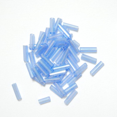 Margele tubulare albastru-deschis cu reflexe, 7mm