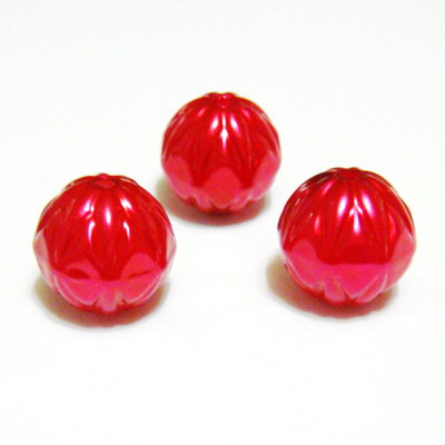 Margele plastic decorate, rosii, 14mm