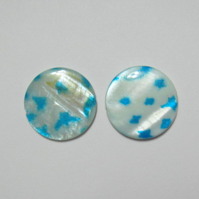 Perle plate sidef alb cu bleu, 25x3mm, orificiu 1mm