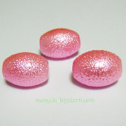 Perle sticla, stardust, ovale, roz-intens, 14x10mm