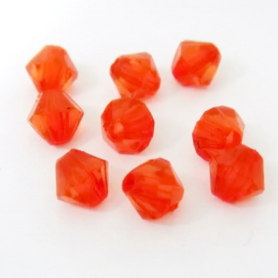Margele plastic biconice rosu-portocaliu, 6mm