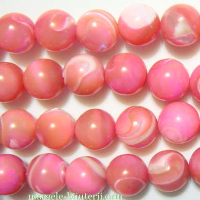 Perle sidef, roz-fucsia, sferice, 9 mm
