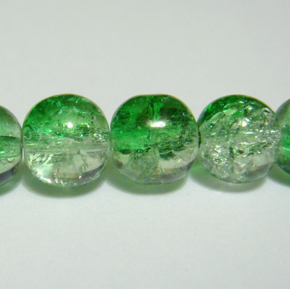 Margele sticla crackle, verde-alb, 8.6 mm