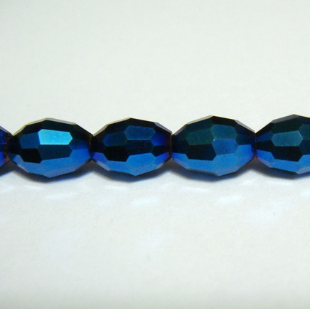 Margele sticla albastre-metalizate, ovale, 8x6mm