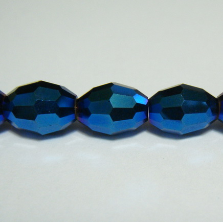 Margele sticla albastre-metalizate, ovale, 10x8mm