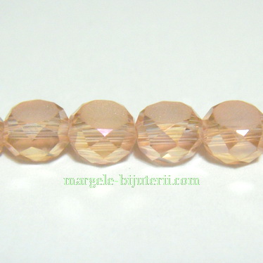 Margele sticla fatetate plate, roz AB, 6x3.5mm