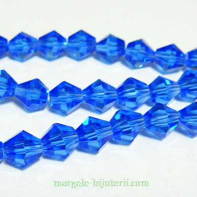 Margele sticla biconice, albastre, 6x6mm