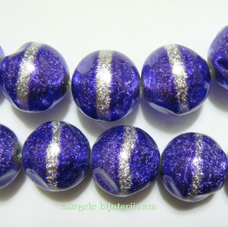 Perle sticla, stardust, violet cu argintiu, 12mm