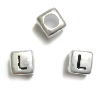 Margele alfabet, plastic argintiu, cubice 6x6x6mm, litera L