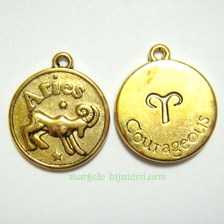 Pandantiv antic auriu, zodiac, BERBEC, 20x17x2mm
