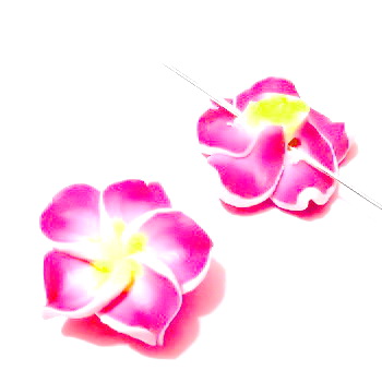 Margele polymer, floare plumeria fucsia cu 5 petale, 15x9mm