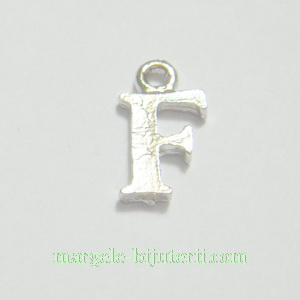 Pandantiv alfabet, argintiu inchis, 12x11x2mm, litera F