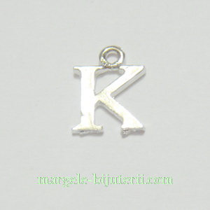 Pandantiv alfabet, argintiu inchis, 12x11x2mm, litera K
