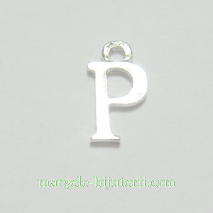 Pandantiv alfabet, argintiu inchis, 12x11x2mm, litera P