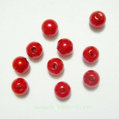 Perle plastic, rosii, 6mm