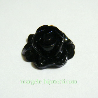 Cabochon rasina, floare neagra, 16x9mm