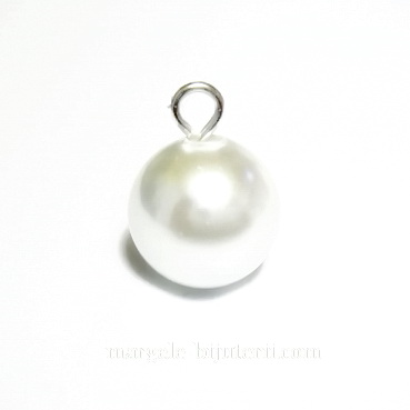 Perle sticla, semigaurite, albe, 10mm