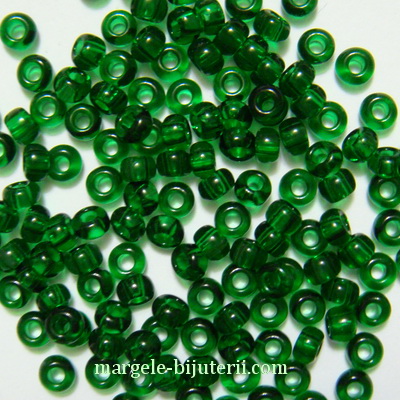Margele nisip, Rocaille Preciosa 8/0-3mm, verde inchis, transparente